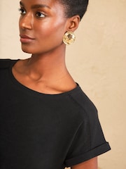 Love & Roses Black Lace Trim Petite Crew Neck T-Shirt - Image 2 of 4
