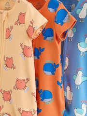 Blue/Yellow Two Way Zip Baby Rompers 3 Pack (0mths-3yrs) - Image 7 of 10