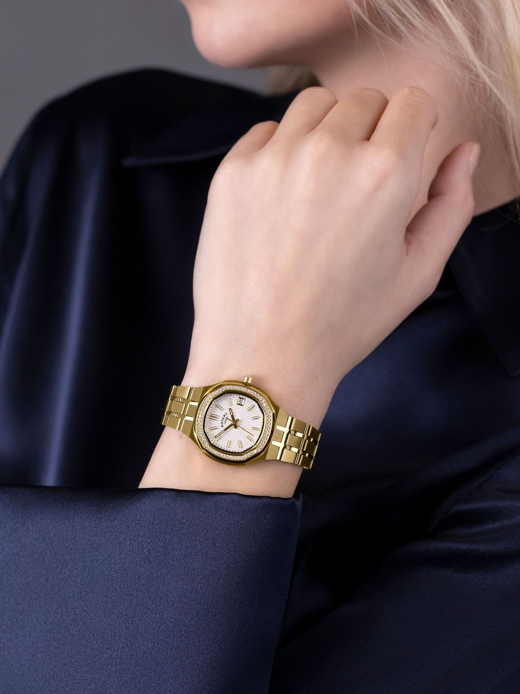 Rotary Brilliance Women's Quartz Watch with White Tapisserie Dial and Gold PVD Octagonal Case - Image 7