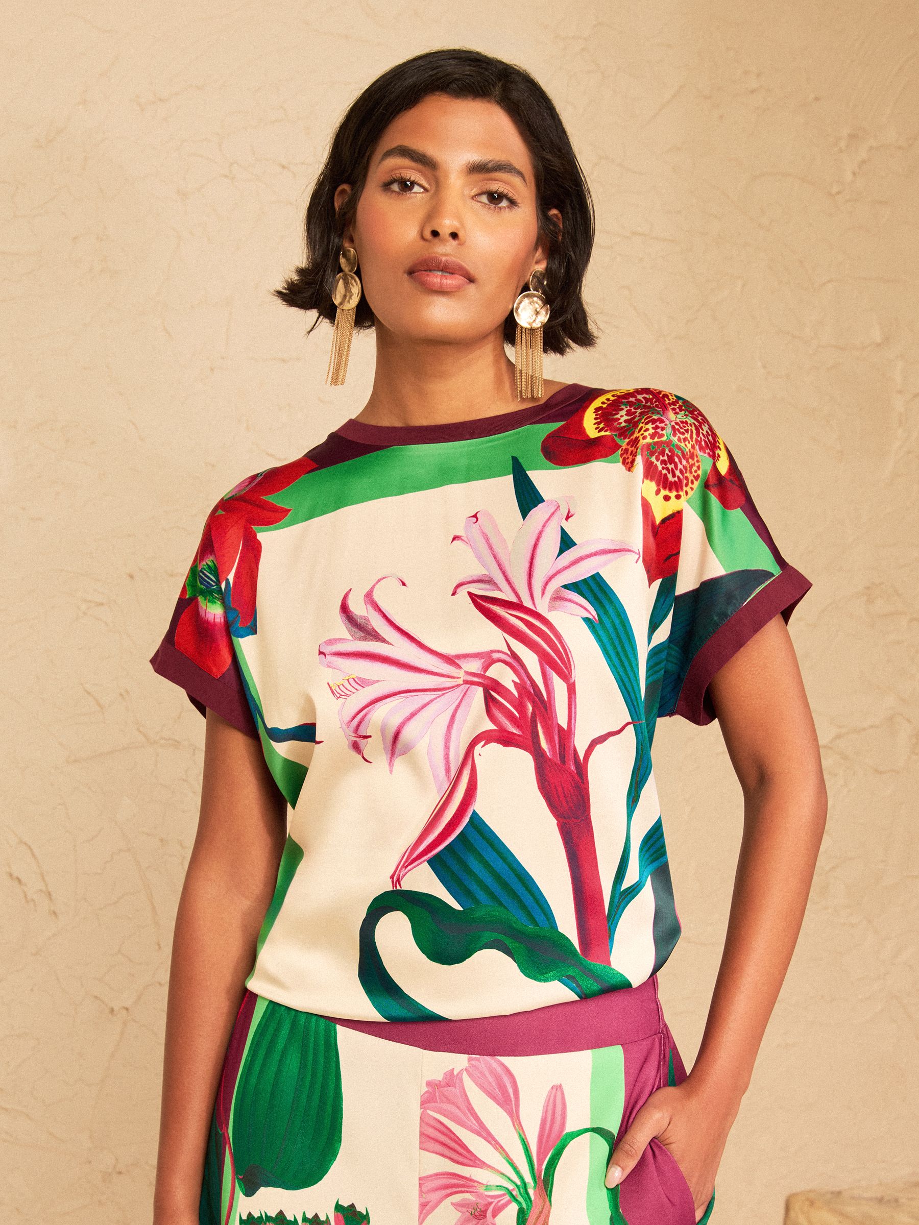 Buy Love & Roses x RHS Berry Red Floral Satin Front Jersey Short
