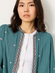 FatFace Zoe Teal Blue Embroidered Jacket - Image 4 of 6