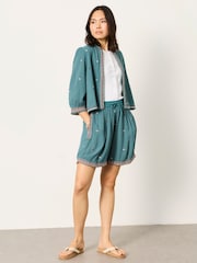 FatFace Zoe Teal Blue Embroidered Jacket - Image 5 of 6