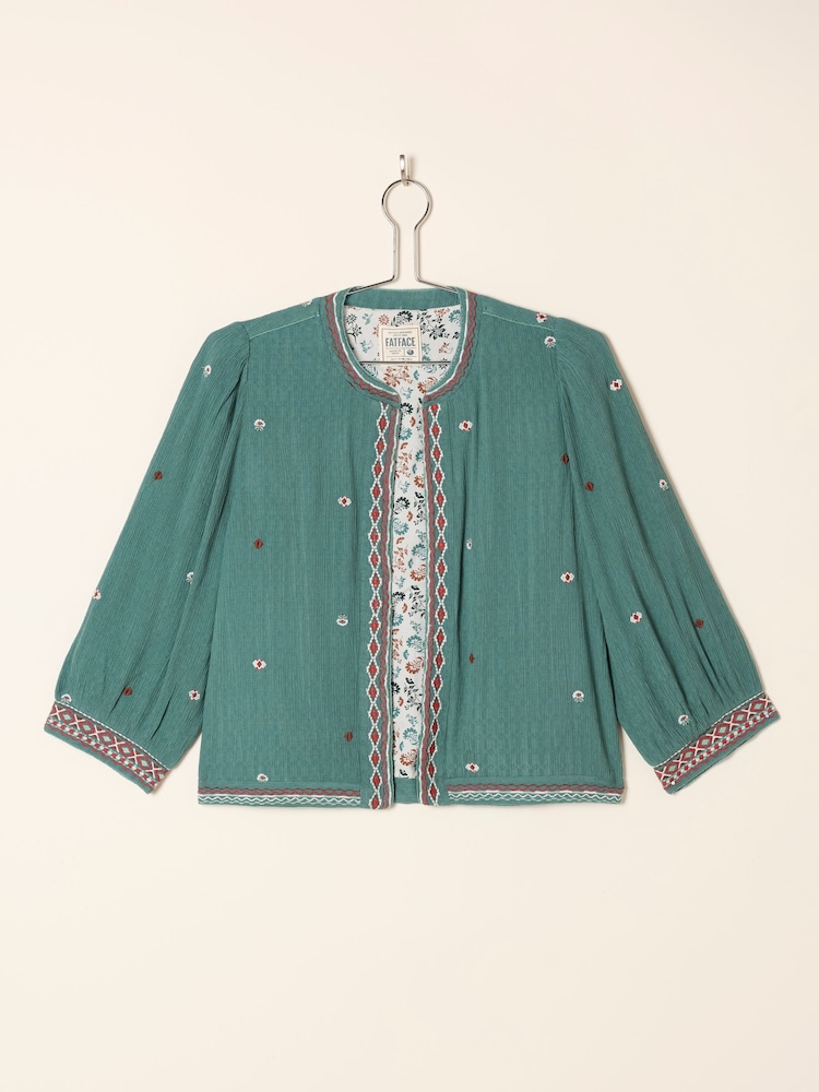 FatFace Zoe Teal Blue Embroidered Jacket - Image 6 of 6