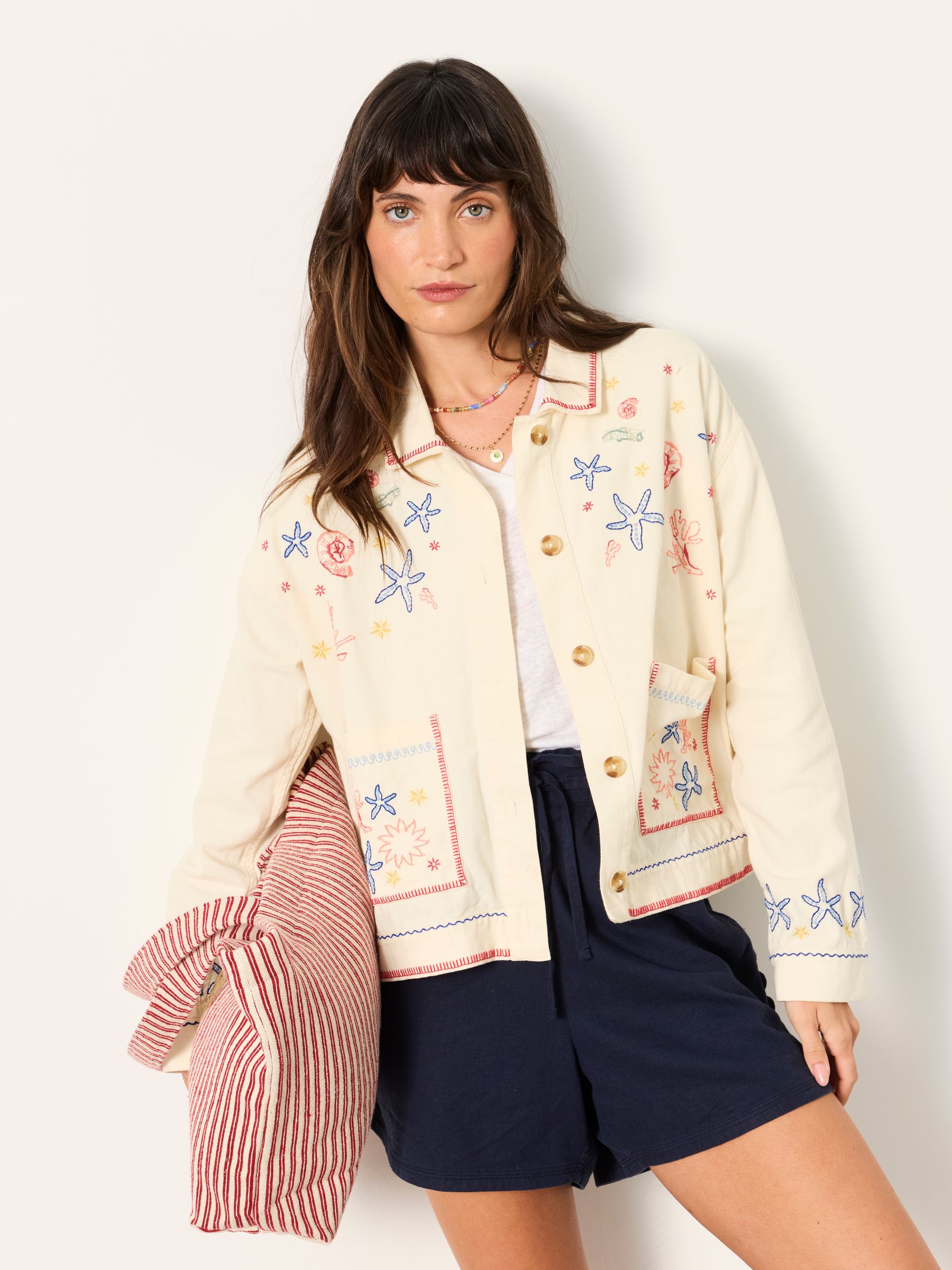 Fatface Cream Petite Shells Embroidered Jacket