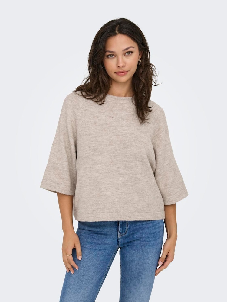 ONLY Grey Long Sleeve Flower Detail Jumper - Image 1 of 7 ONLY Grey Long Sleeve Flower Detail Jumper - Image 1 of 7