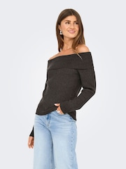 ONLY Brown Off Shoulder Bardot Knitted Jumper - Image 2 of 6
