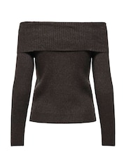 ONLY Brown Off Shoulder Bardot Knitted Jumper - Image 6 of 6