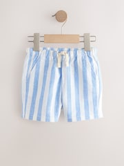 Blue Stripe Linen Blend Pull On Shorts (3mths-7yrs) - Image 1 of 4