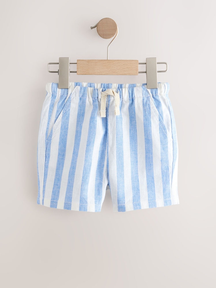 Blue Stripe Linen Blend Pull On Shorts (3mths-7yrs) - Image 1 of 4
