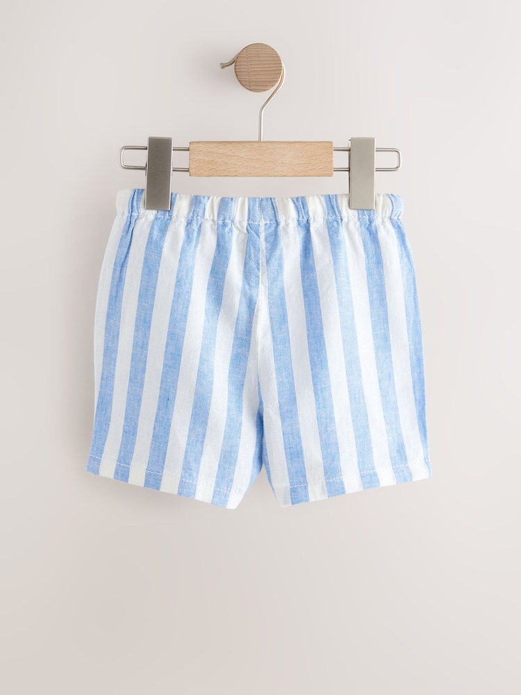 Blue Stripe Linen Blend Pull On Shorts (3mths-7yrs) - Image 2 of 4