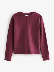 Burgundija Berry rdeča - Cosy Soft Touch Rib Seam Detail okrogel ovratnik; z okroglim ovratnikom pulover - Slika 5 iz 7