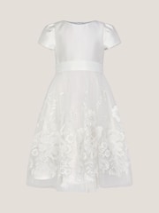 Monsoon Cream Alicia Satin Floral Embroidered Dress - Image 1 of 3