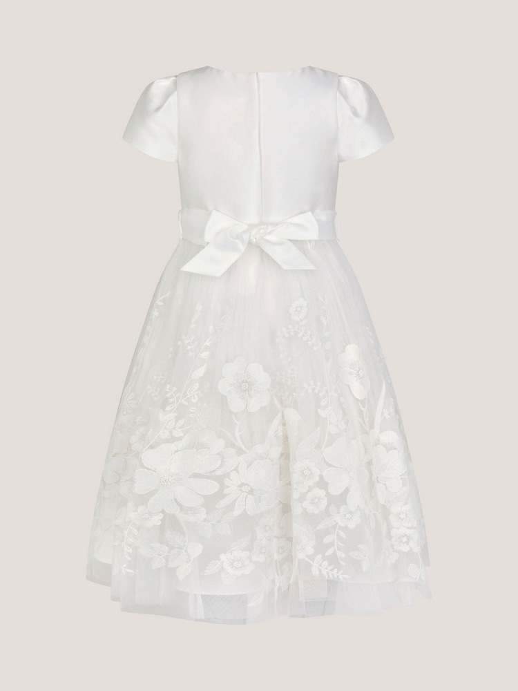 Monsoon Cream Alicia Satin Floral Embroidered Dress - Image 2 of 3