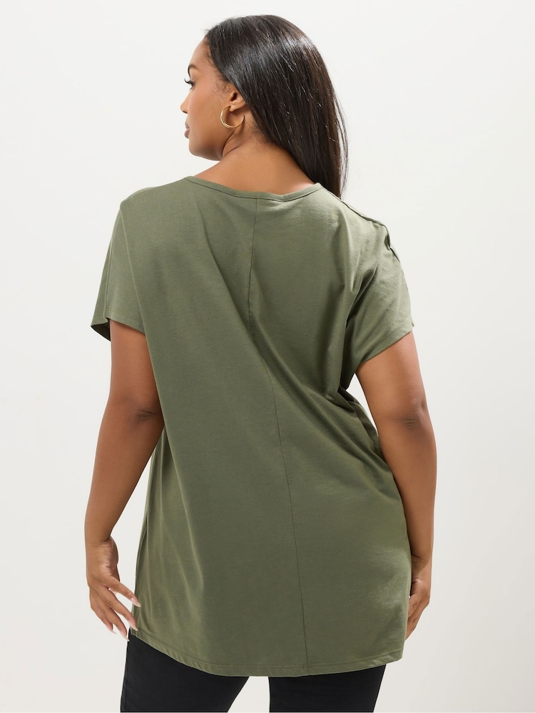Yours Curve Green Embroidered Slash Detail Top - Image 2 of 5