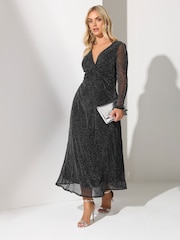 Yours Curve Black London Metallic Twist Front Maxi Dress - Image 1 of 5