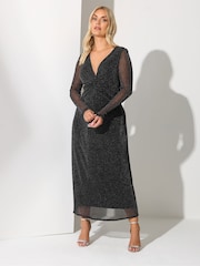 Yours Curve Black London Metallic Twist Front Maxi Dress - Image 2 of 5