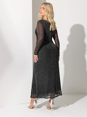 Yours Curve Black London Metallic Twist Front Maxi Dress - Image 3 of 5