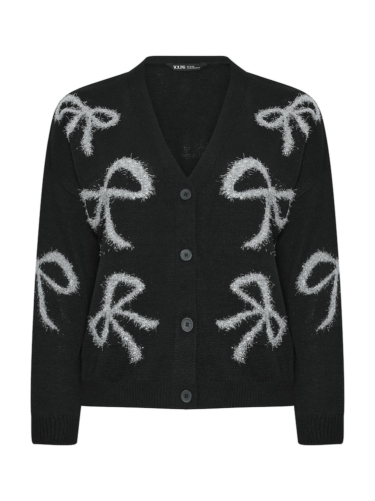 Yours Curve Black Bow Tinsel Cardigan - Image 5 of 5 Yours Curve Black Bow Tinsel Cardigan - Image 5 of 5