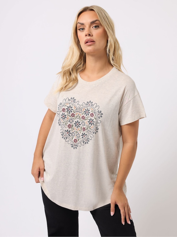 Yours Curve Natural Stitch Placement T-Shirt - Image 1 of 5
