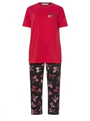 Yours Curve Red Bows Short Sleeve Wide Leg Pyjamas Set - Image 4 of 5