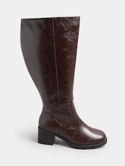 Yours Curve Brown Extra-Wide Fit Square Toe Knee Block Boots - Image 3 of 5