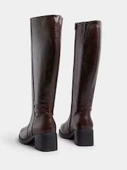 Yours Curve Brown Extra-Wide Fit Square Toe Knee Block Boots - Image 4 of 5