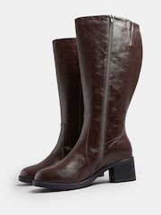 Yours Curve Brown Extra-Wide Fit Square Toe Knee Block Boots - Image 5 of 5