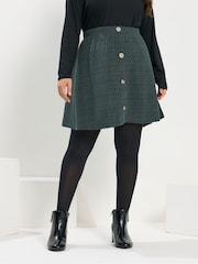 Yours Curve Green Button Front Skirt - Image 1 of 5