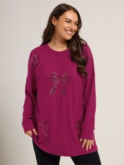 Yours Curve Pink Bow Sequin Jumper - Image 1 of 5