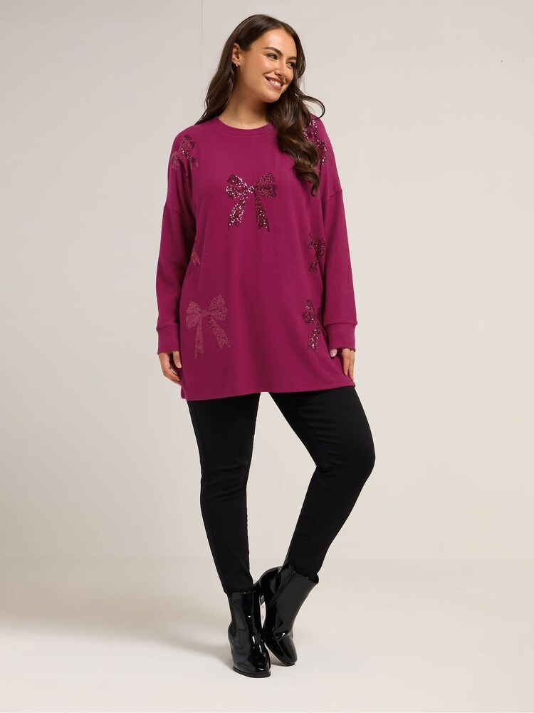 Yours Curve Pink Bow Sequin Jumper - Image 2 of 5