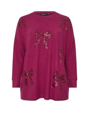 Yours Curve Pink Bow Sequin Jumper - Image 5 of 5