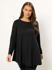 Yours Curve Black Soft Touch Brushed Ribbed Top - Image 1 of 5