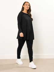 Yours Curve Black Soft Touch Brushed Ribbed Top - Image 2 of 5