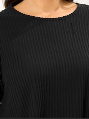 Yours Curve Black Soft Touch Brushed Ribbed Top - Image 4 of 5