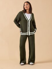 PixieGirl Petite Green Cable Wide Leg Trousers - Image 1 of 2