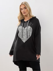 Yours Curve Black Heart Logo Hoodie - Image 1 of 5