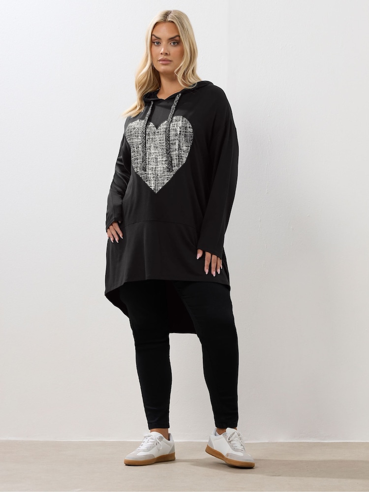 Yours Curve Black Heart Logo Hoodie - Image 2 of 5