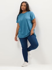 Yours Curve Blue Drop Shoulder Swing Top - Image 3 of 5