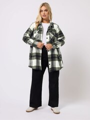 Yours Curve Green Checked Shacket - Image 2 of 5