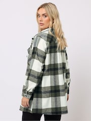 Yours Curve Green Checked Shacket - Image 3 of 5