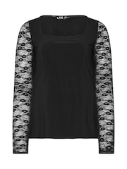 Long Tall Sally Black Lace Sleeve Square Neck Top - Image 5 of 5