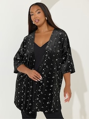 Yours Curve Black Velour Star Jacket - Image 1 of 5