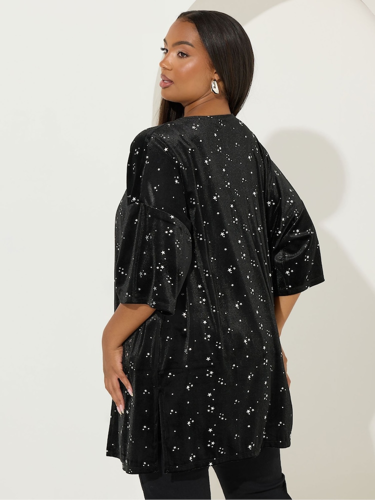 Yours Curve Black Velour Star Jacket - Image 2 of 5