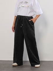 Yours Curve Black Suedette Wide Leg Trousers - Image 1 of 5