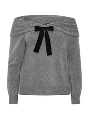 Yours Curve Grey Party Bardot Bow Jumper - Image 4 of 4