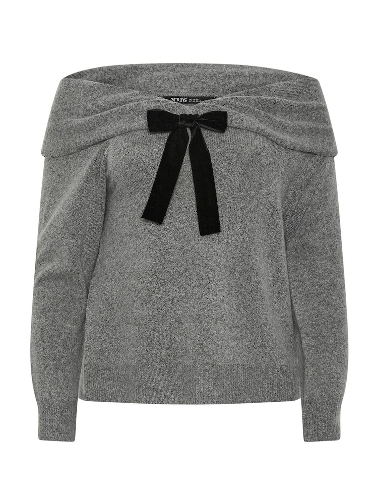 Yours Curve Grey Party Bardot Bow Jumper - Image 4 of 4
