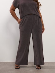 Yours Curve Black Multicolour Latex Wide Leg Trousers - Image 1 of 5