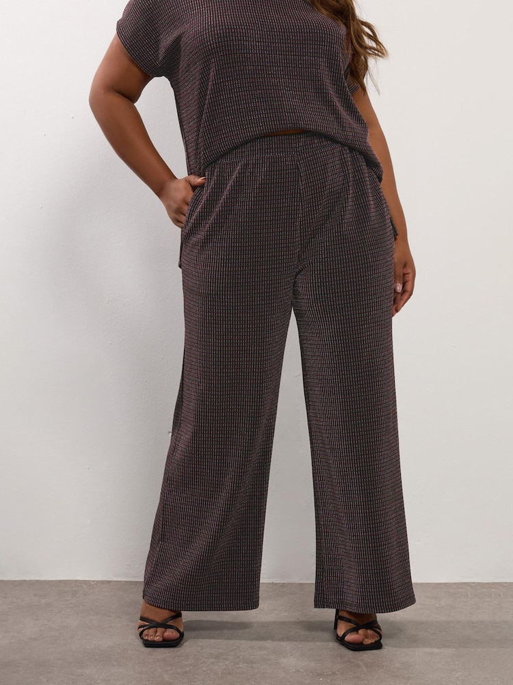 Yours Curve Black Multicolour Latex Wide Leg Trousers - Image 1 of 5