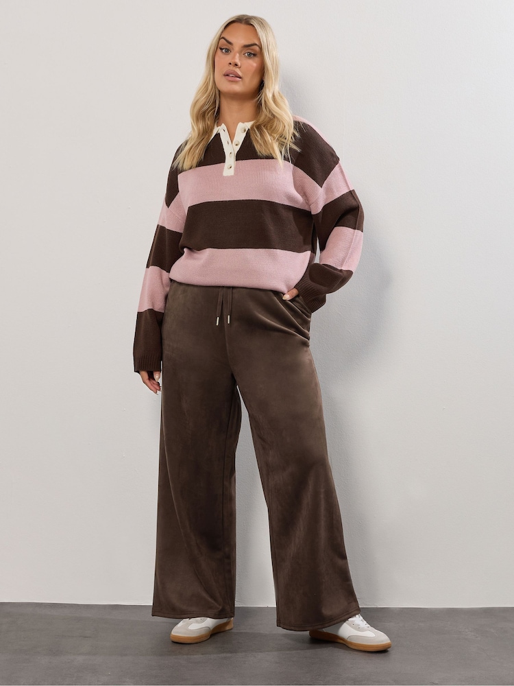 Yours Curve Brown Suedette Wide Leg Trousers - Image 1 of 5