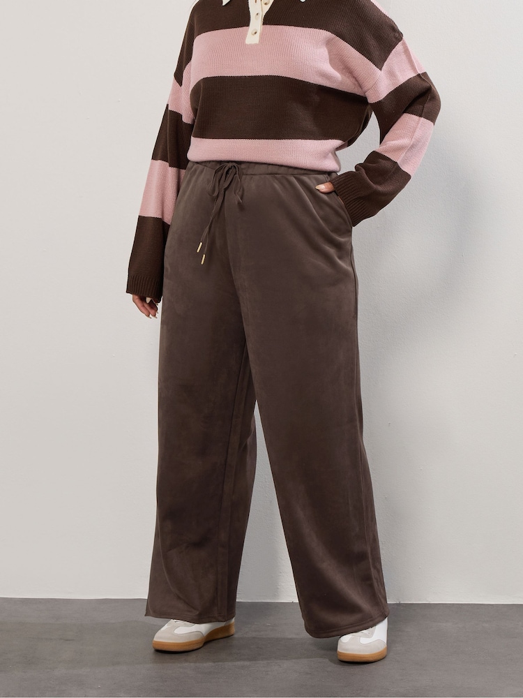 Yours Curve Brown Suedette Wide Leg Trousers - Image 2 of 5